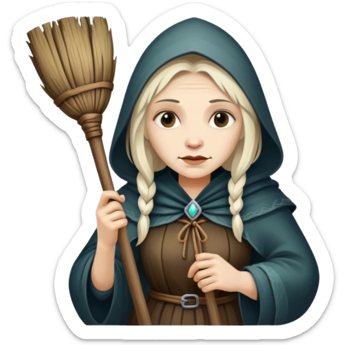 Baba Yaga sorceress woman holding a broom, old and wise sticker