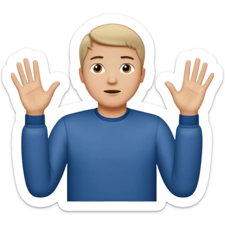 male portrait with short hair putting hands up and shrugging sticker