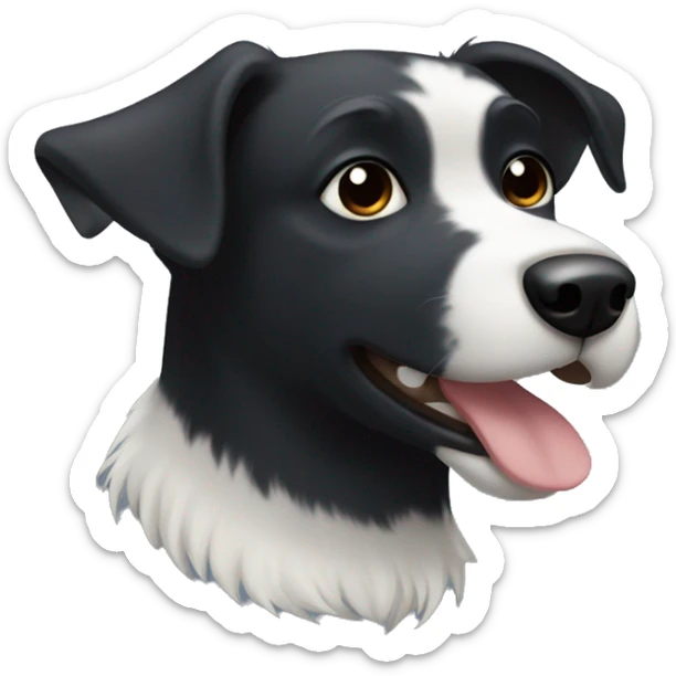 Black dog with white hair around mouth and neck sticker
