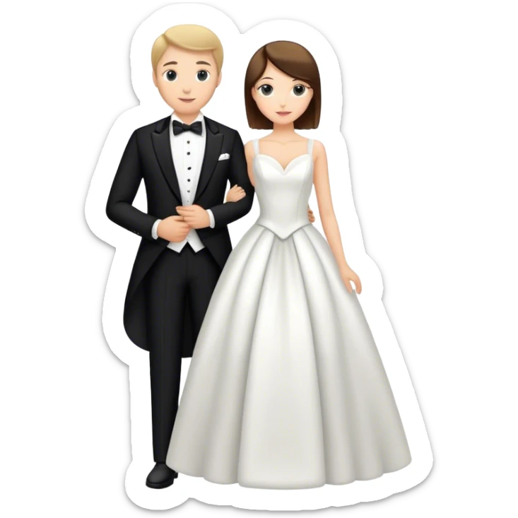 Caucasian couple in tuxedo and gown posing together  sticker