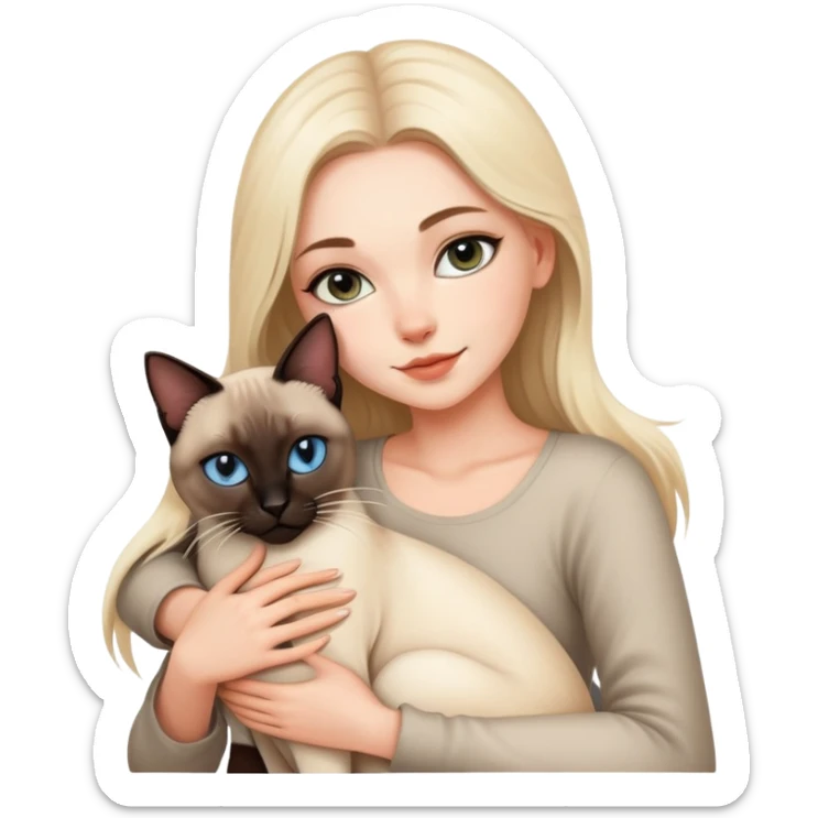 A beautiful and sexy white girl hugs a Siamese cat tightly sticker