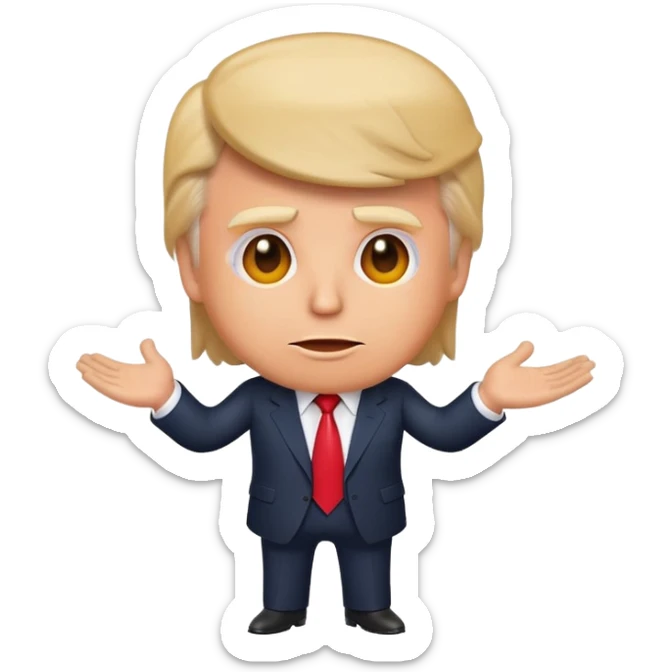 Donald Trump as a playful emoji character, recognizable hairstyle, suit, and expressive face sticker