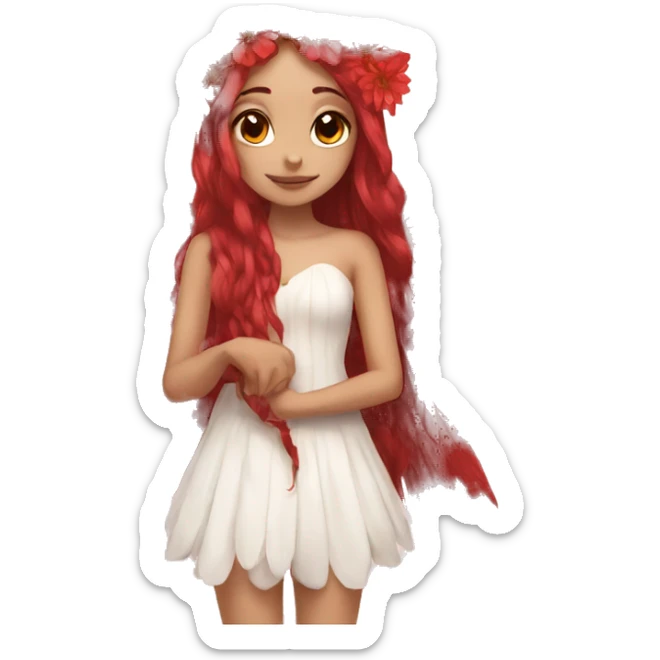 big wings, flower, Beautiful, fairy, red, long hair sticker
