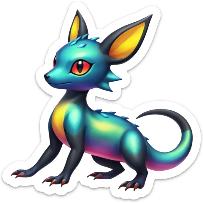 Colorful Iridescent Exotic Salandit-Aurorus-Umbreon-Fakémon-hybrid-creature (full body)  sticker
