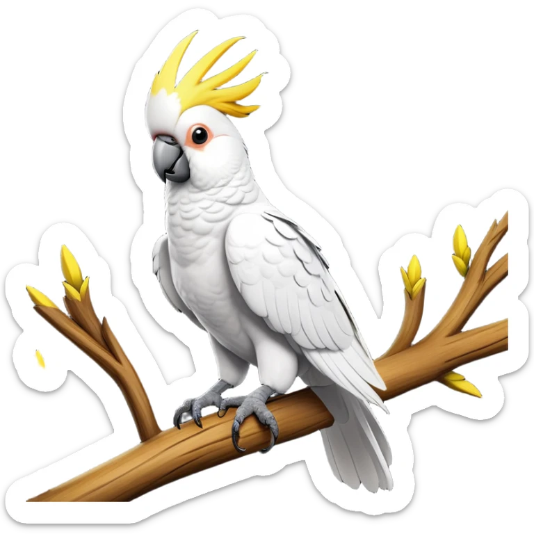 cinematic-cockatoo-realistic-full-body-perched-emoji,-sleek-white-feathered-body-balanced-on-a-branch,-vibrant-yellow-crest-raised-in-expressive-alertness,-sharp-black-beak-slightly-open-as-if-mid-call,-piercing-dark-eyes-observing-with-cheeky-intelligence,-delicate-talons-gripping-the-wood-firmly,-simplified-yet-realistic-focused-features,-highly-detailed,-glowing-with-a-soft-sunlit-hue sticker