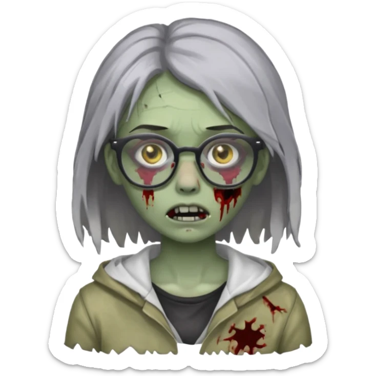 zombie with glasses gray girl sticker