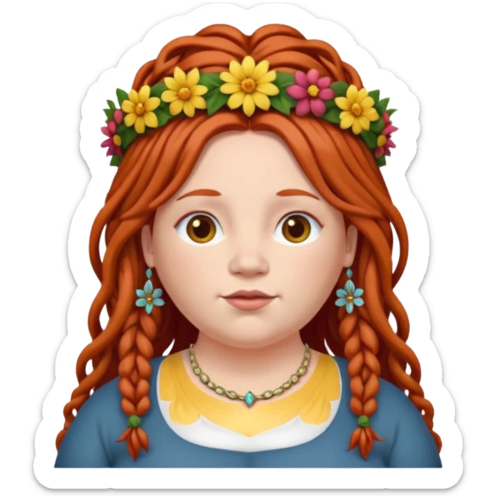 fat redhead woman with dreadlocked hair and floral tiara sticker