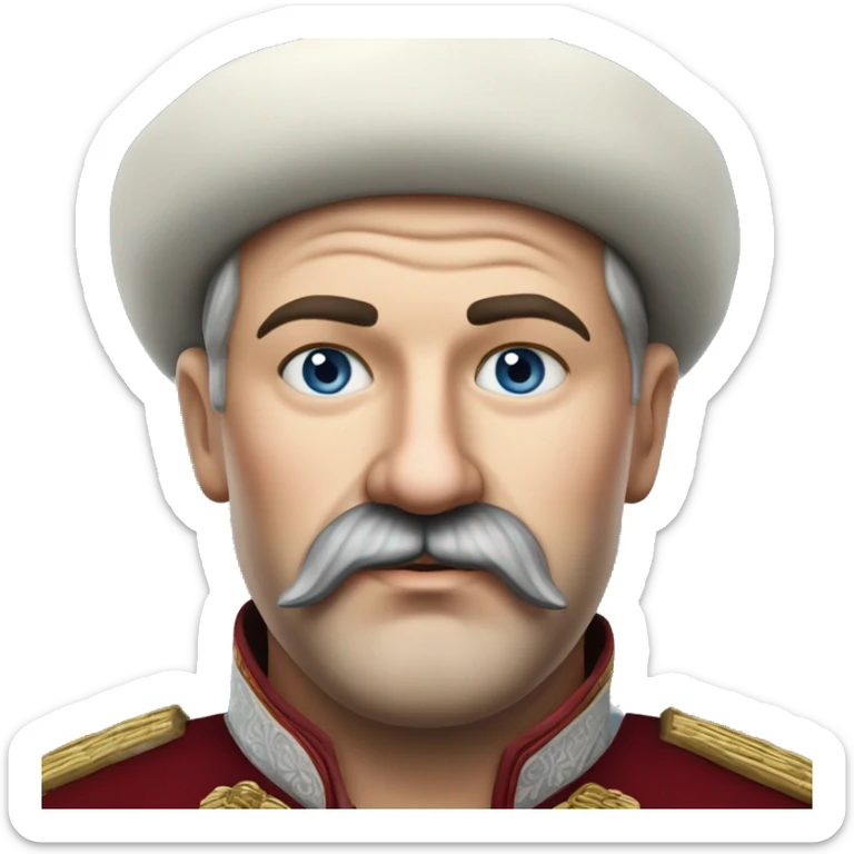 photorealistic white ukraine cossack with mustache and chub, portrait, ukraine ethnic clothing sticker