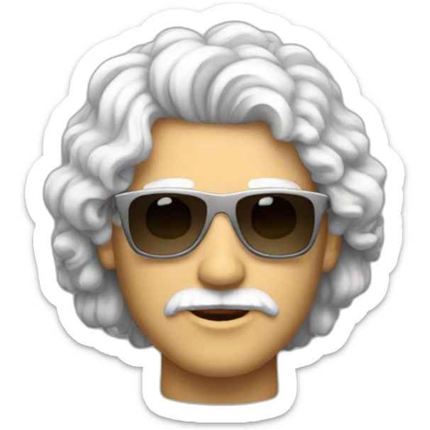 A man with curly white hair and wearing sunglasses without moustache transparent background sticker
