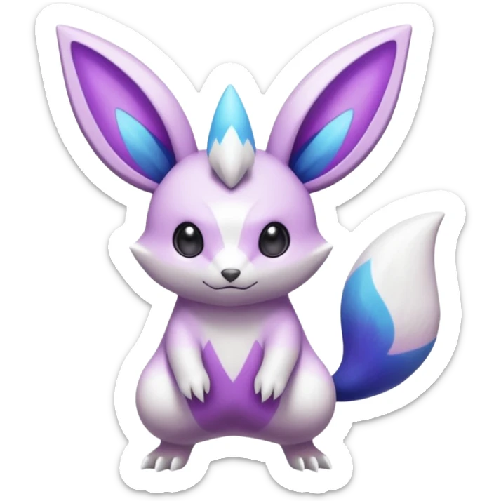 Shiny White with Violet and Indigo markings and nebula markings Minccino-Zangoose-Pokémon-Fakémon-fusion-hybrid-creature sticker