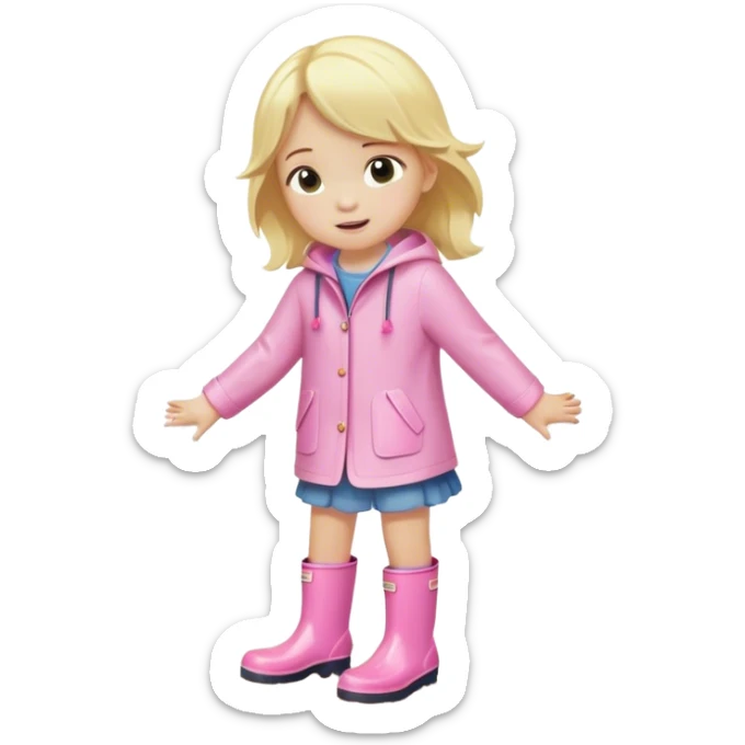 Blonde little girl in light pink rain boots splashing in a puddle sticker