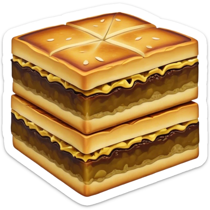 Martabak Cinematic Realistic Martabak Dish Emoji, depicted as a single, square slice of sweet, thick martabak with a rich, indulgent filling, rendered with detailed textures and vibrant, appetizing lighting. sticker
