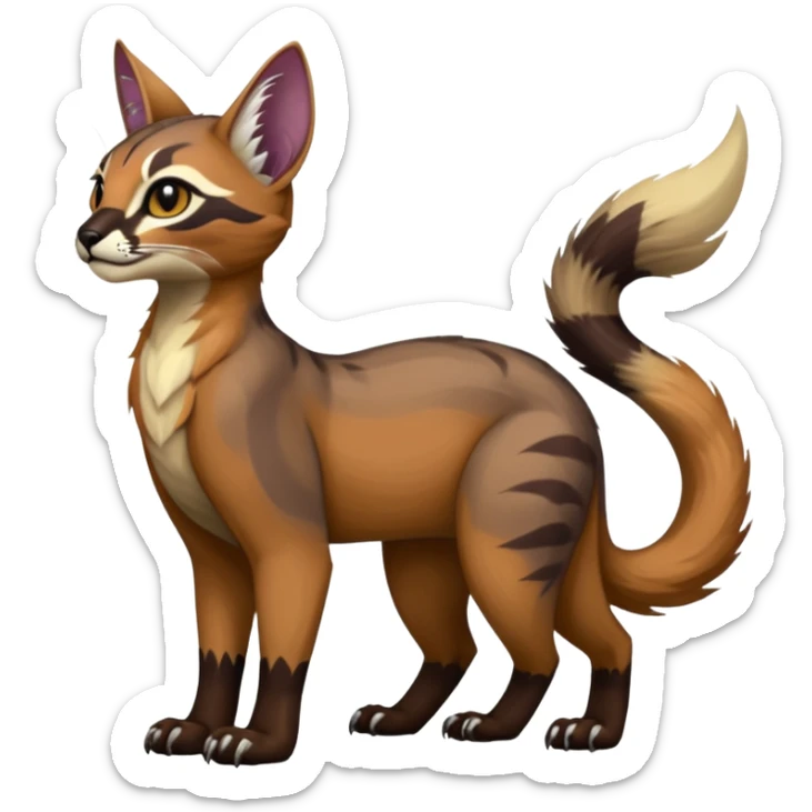Colorful dark tropical tribal glorious iridescent divine exotic cute cool beautiful beautiful fantasy-caracal-civet-genet-sergal-vernid-Gryphon-Cacomistle-Trico-oncilla-animal-Fakémon-hybrid-fursona (full body) sticker