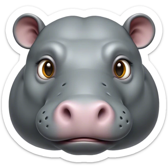 Cinematic Noble Hippo Portrait Emoji, Poised and regal, with a massive, robust build and a smooth, well-groomed slate-gray hide, deep-set soulful eyes, Simplified yet sharp and sophisticated features, highly detailed, glowing with a soft, dignified glow, high shine, intelligent and calm, stylized with an air of riverine majesty, focused and attentive, soft glowing outline, capturing the essence of a watchful and confident water-dweller, so majestic it feels as though it could lumber out of the screen with effortless authority! sticker