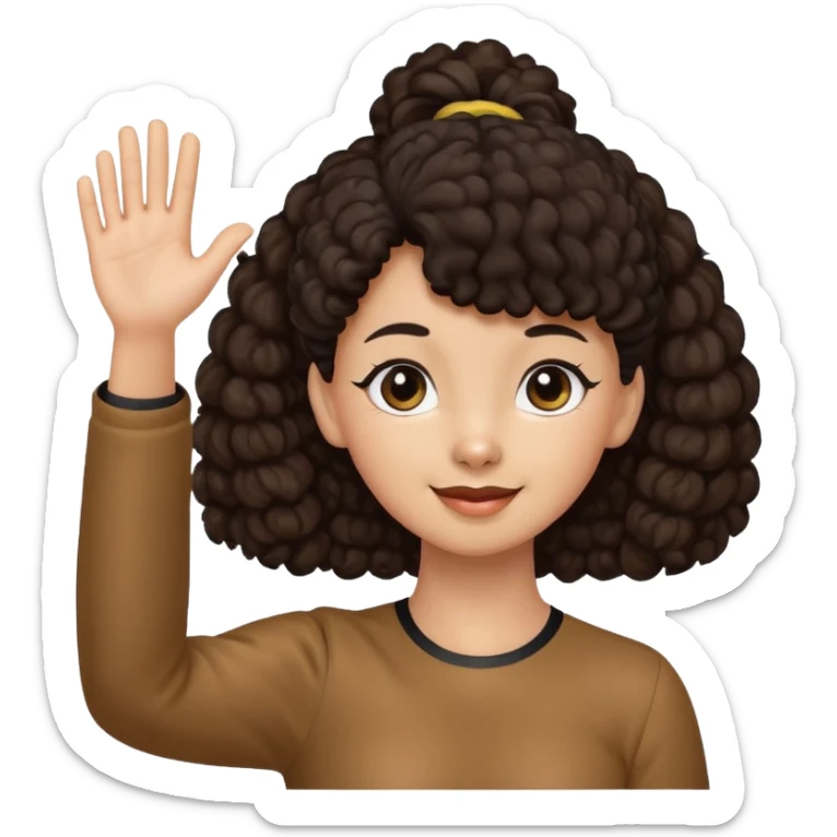 Brown Poodle with ponytail black hair girl say goodbye sticker