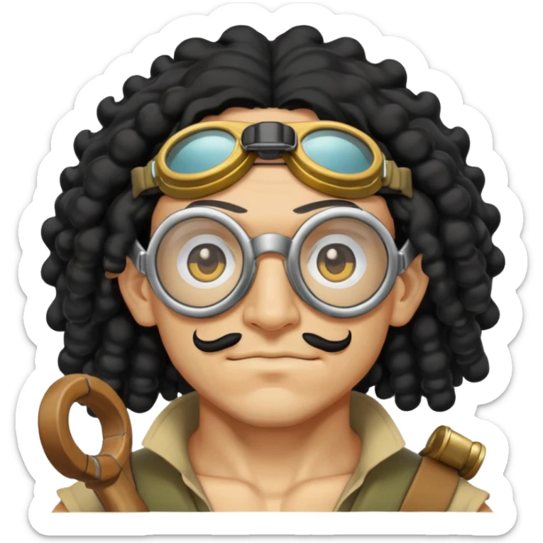 Usopp with long nose, goggles, curly black hair, slingshot sticker