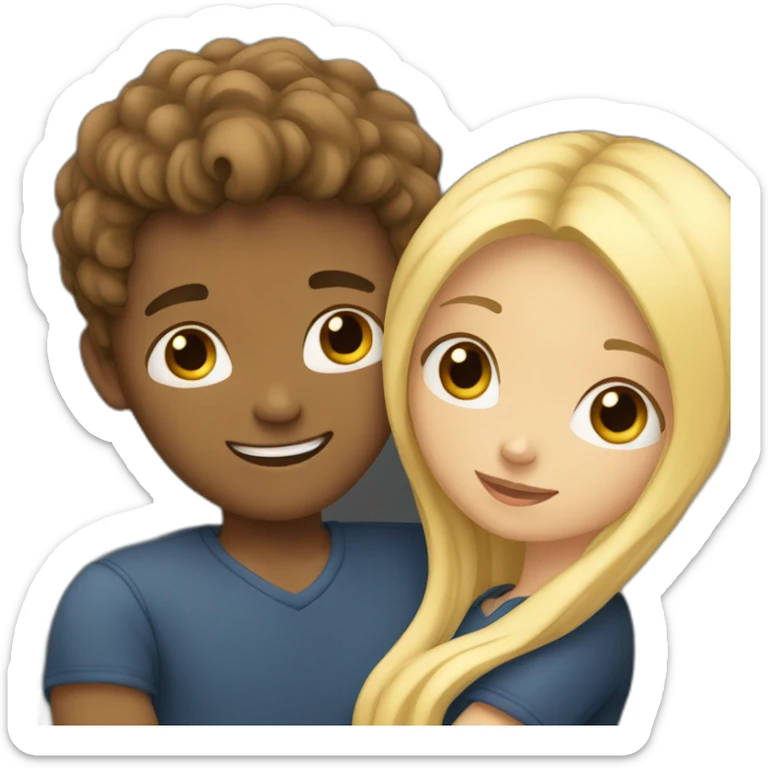 Boy brown hair hugging a long blonde hair girl sticker