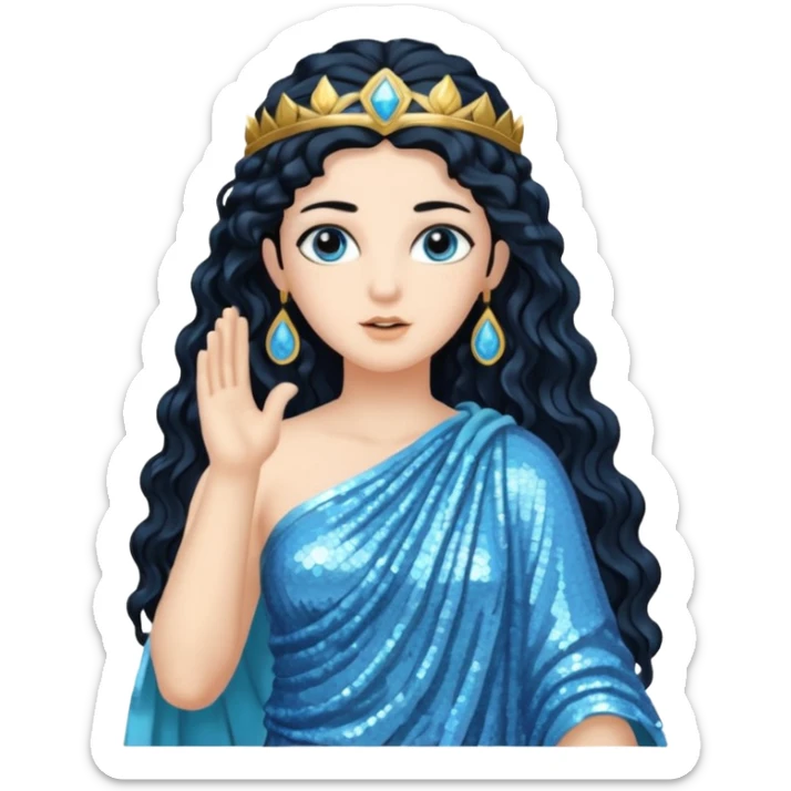 Minerva, Goddess from Wisdom Roman Deities with long black wavy hair, light blue sequin toga sticker