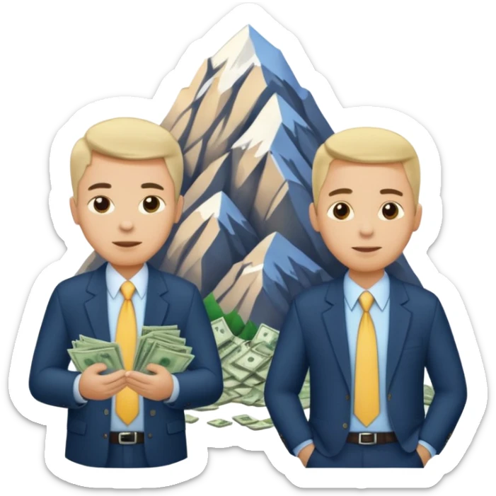 deux chef d'entreprise, un en train de compter sa montagne de billet et le deuxième derrière lui  poche vide pas d'argent  sticker