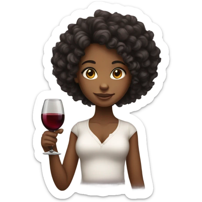 Cute black girl with curly hair holding a wine glass sticker