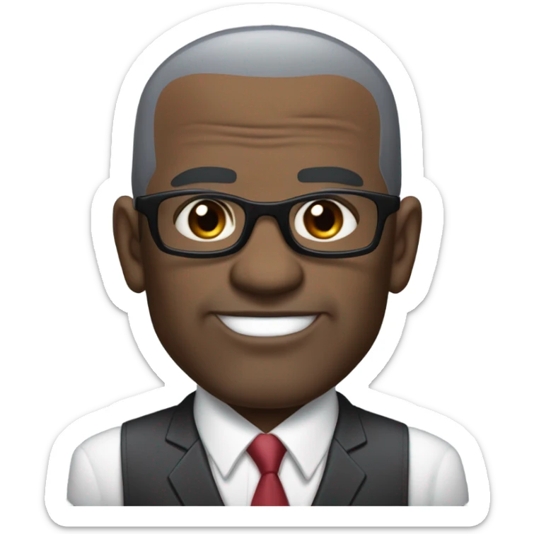 old deon sanders with small round face and suit and glasses and buzz cut and small eyes and over 50 small gray bearded and small black eyes and wrinkled forehead sticker