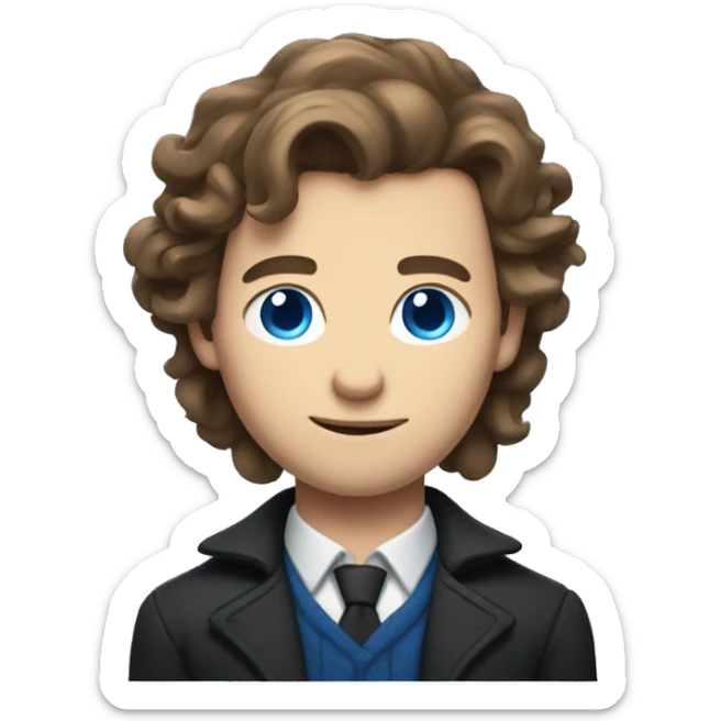 Klaus man with long middle brown hair and blue eyes from umbrella academy sticker