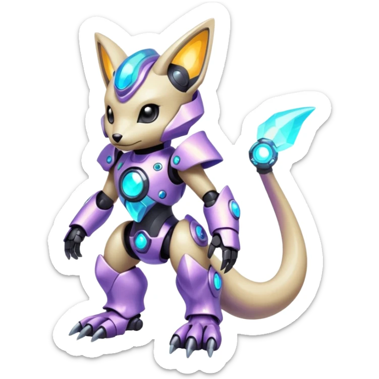 Mechanical Nebulae Pastel Hot Exotic Lush Warm Cute Adorable Colorful Shiny Iridescent Futuristic Modern Cybernetic Protogen-Fakémon-Pokémon-creature-fusion (full body) sticker