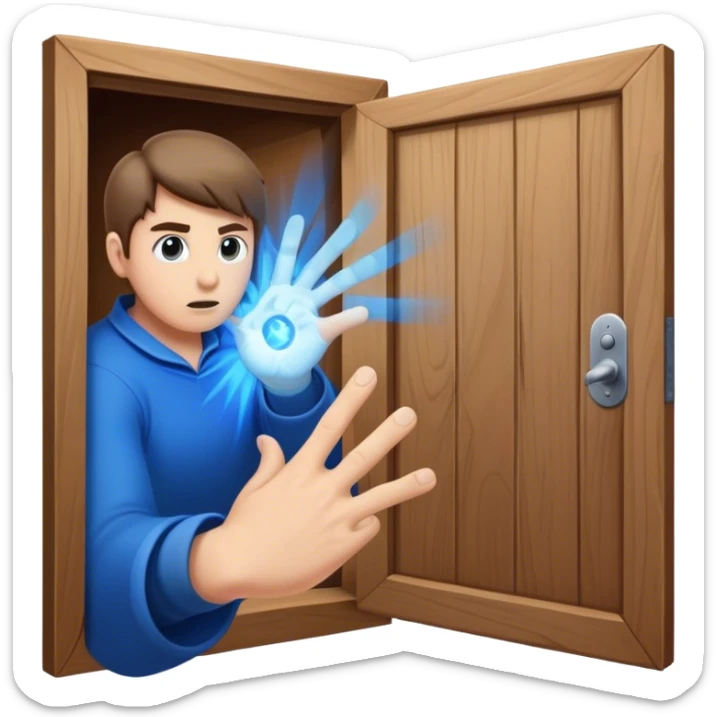*"A closed door, a determined hand knocking—where knuckles meet wood, an intense blue magical energy pulses outward. Success isn’t about waiting; it’s about knocking until the world answers."*   sticker