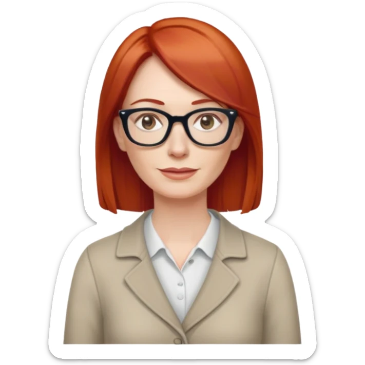 middle age Red head long straight hair pale skin wearing glasses sticker