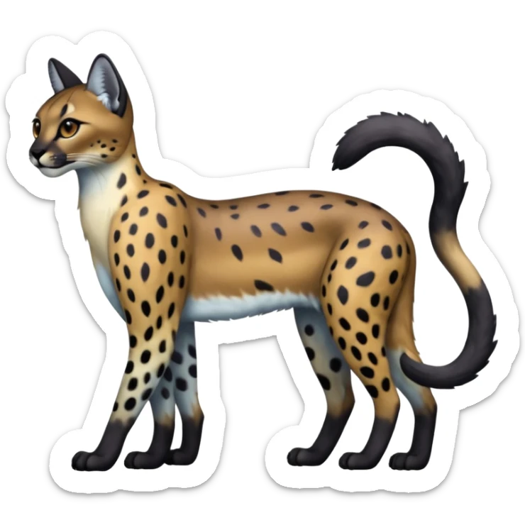 Colorful adorable shiny spectral soft smooth black gloomy dark dull melanistic Caracal-Cheetah-Serval-Snow-Leopard-Trico-Sergal-Vernid-fusion-hybrid-animal-creature, full body sticker