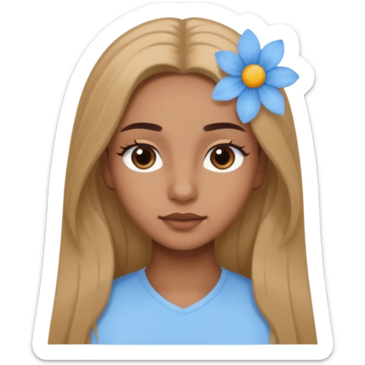 Cheveux un peu plus clair des cils moyen et des sourcils clair des cheveux plus long et une fleur bleu clair sticker