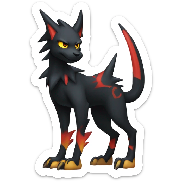 Cool Edgy Litten-Houndoom-Luxray Fakémon Digimon with Edgy markings, full body, outlined sticker