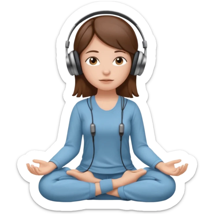White girl, brown hair meditating with headphones on sticker