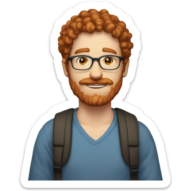 35 years old, male, short curly red hair, glasses, blue eyes, pale complexion, beard and mustache sticker