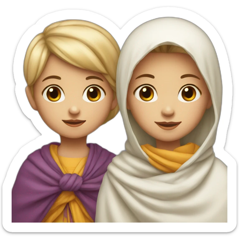 A young girl, one and a half years old, is white, wearing a shawl on her neck. sticker