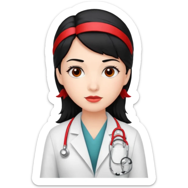 doctor with black hair and red hairclips  sticker