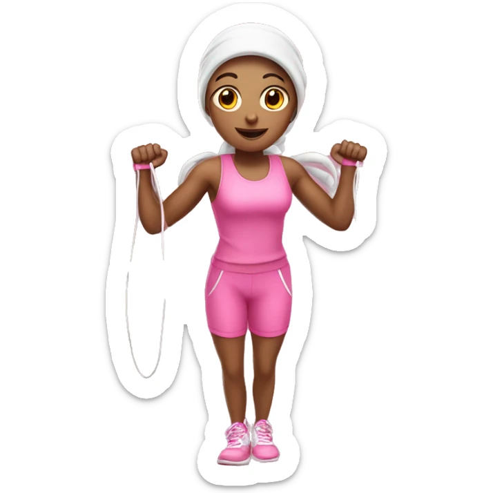 white gym girl in pink outfit with a skipping rope over her head sticker