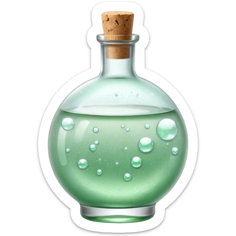 Apvalus buteliukas iš storo, skaidraus stiklo, mažas kamštelis. Skystis #00d9ff sumaišytas su vos matomu žalsvu #00ff99 atspalviu. Skystyje daugiau švytinčių burbuliukų, keli sidabriniai šerpetėliai, ledukai.

 sticker