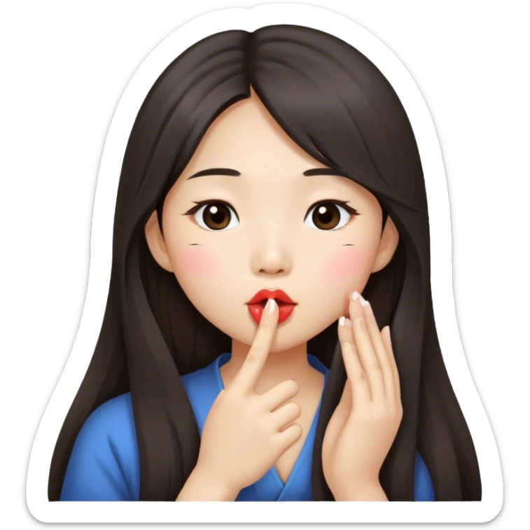 Long hair asian girl blowing goodnight kisses  sticker