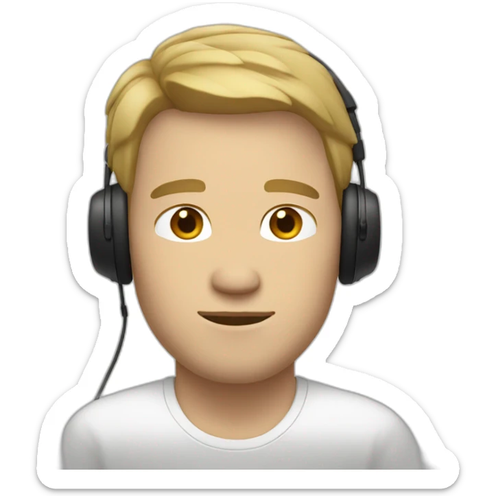 WHITE MAN WITH DARK BLONDE LOW HAIR, RELAXED FACE, CLOSED EYES AND A BLACK HEADPHONE sticker