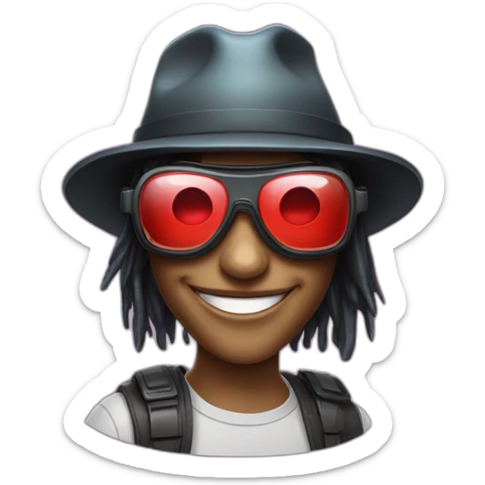 crazy-funny-cyberpunk-reddragon-head-with-beautiful-smile-wearing-glasses-and-hat sticker