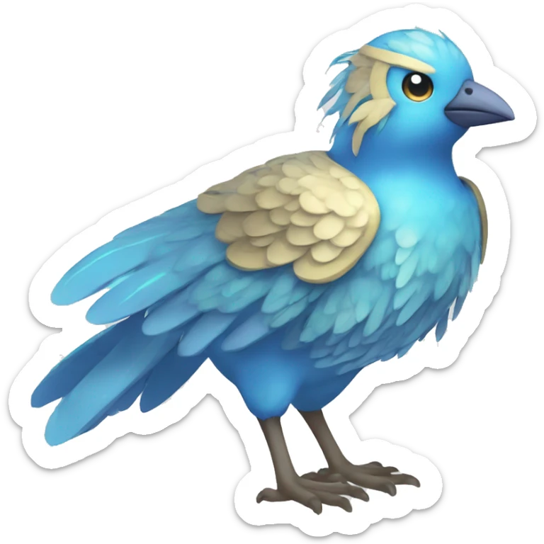 Wet Cool Cute Fantasy legendary blue bird water-type-Hydro-Phoenix-avian Fakemon full body sticker