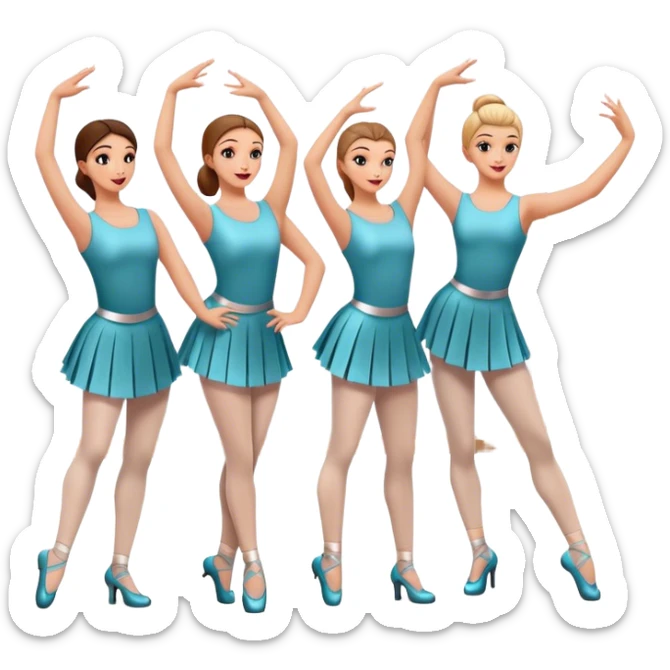 Icon for Choreography: a group of dancers in matching poses, with a choreographer standing by a board giving instructions. The icon should capture the coordination, precision, and creative direction in dance. Transparent background. sticker