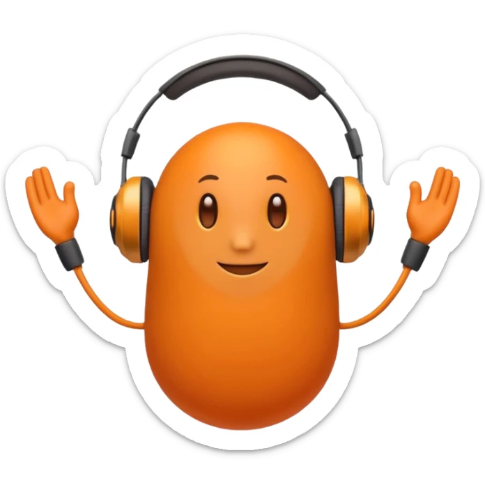 Orange round head with a Orange cone body and without arms and legs with orange antennae and headphones sticker