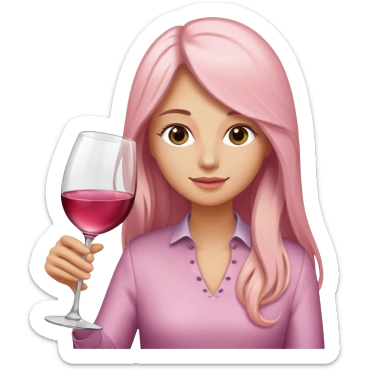 Person long hair pouring light pink wine into glass  sticker