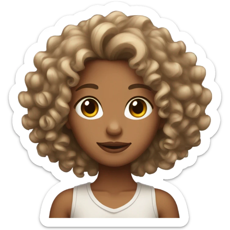 tan skin girl with curly hair sticker