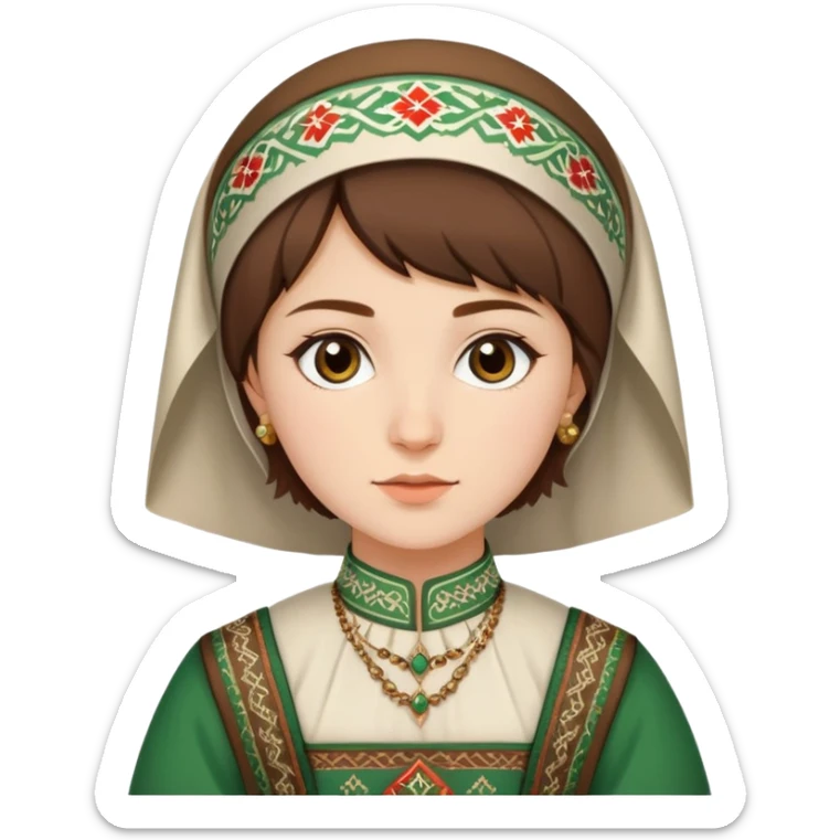 20-year-old Chechen young woman with short brown hair in traditional Chechen costume sticker