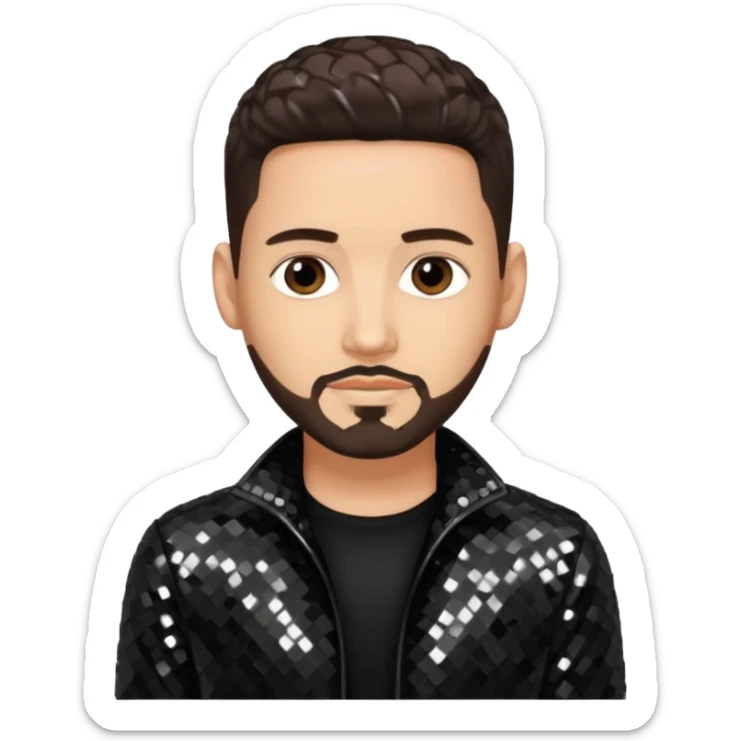 Jon B, White R&B Singer with light skin, dark brown hair, black sequin outfit sticker