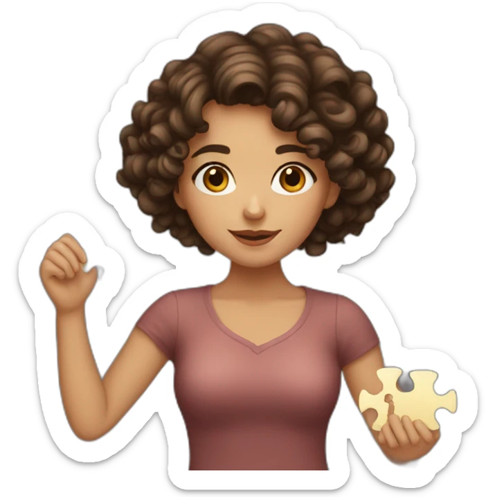 curly brunette girl with a puzzle in her hands sticker