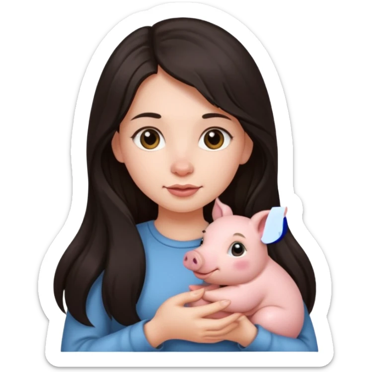 Ragazza bellissima capelli lunghi scuri con piccolo maialino  sticker